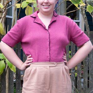 Flower Embroidered Collar Sweater Short Sleeve Button Down